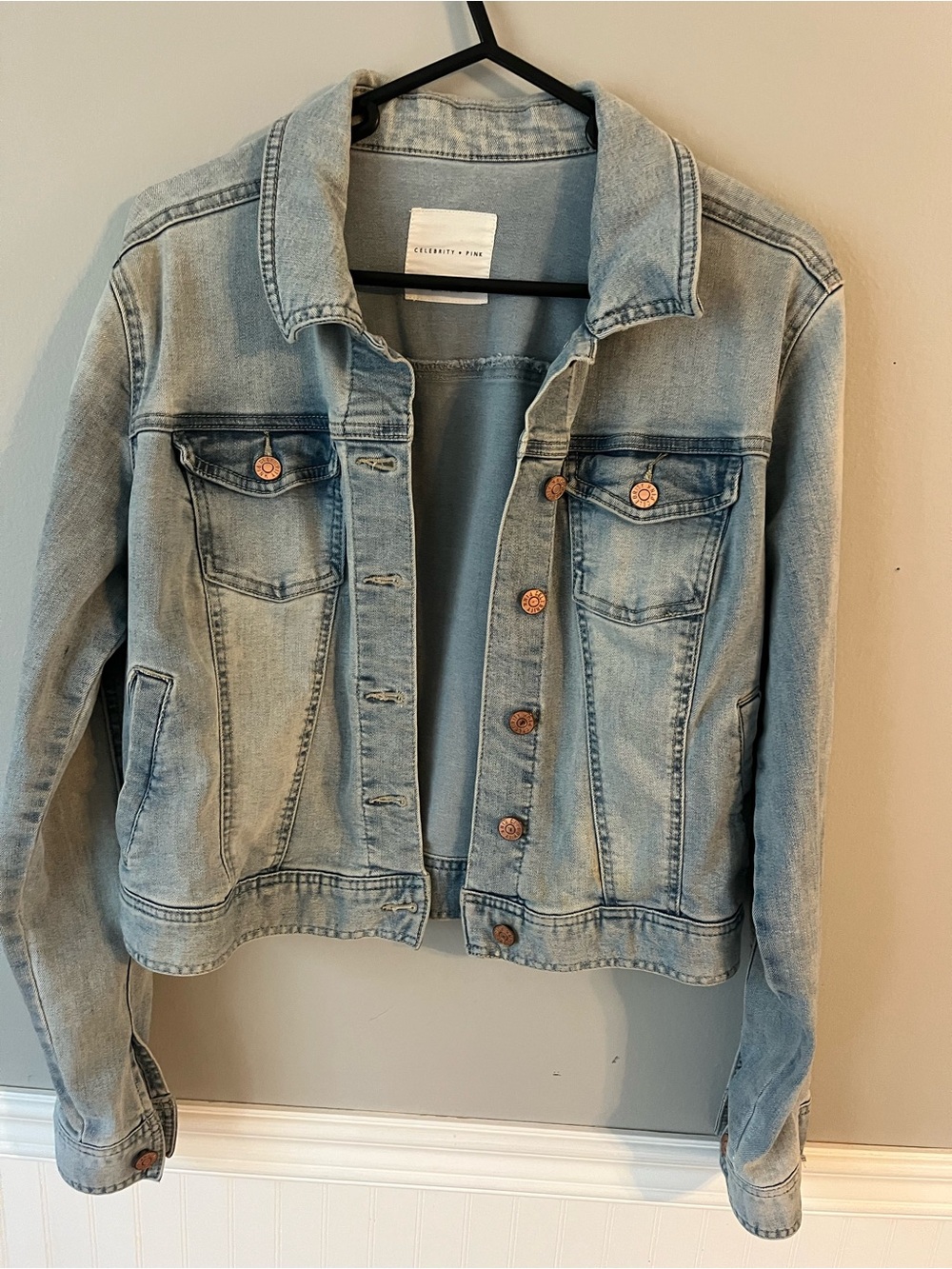 Celebrity Pink Faded Light Blue Denim Jacket